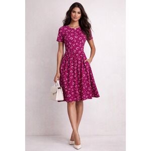 Lands End Dress Womens S P Magenta Abstract Fit Flare 2000s Preppy Pin Up